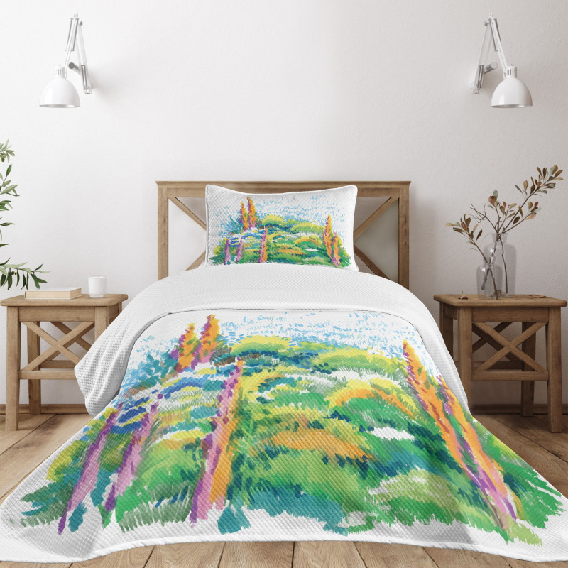 Floral Nature Meadow Trees Bedspread Set