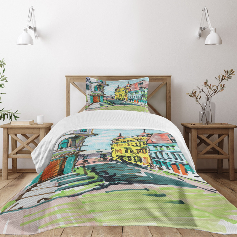 Watercolor Sketch City Bedspread Set