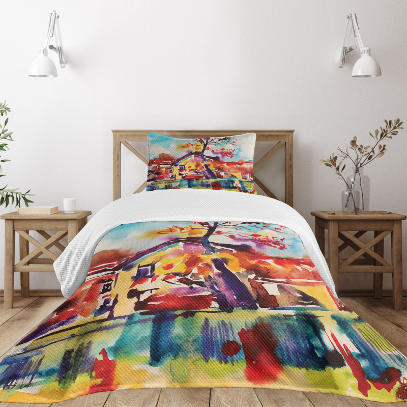 Abstract Country Village Bedspread Set