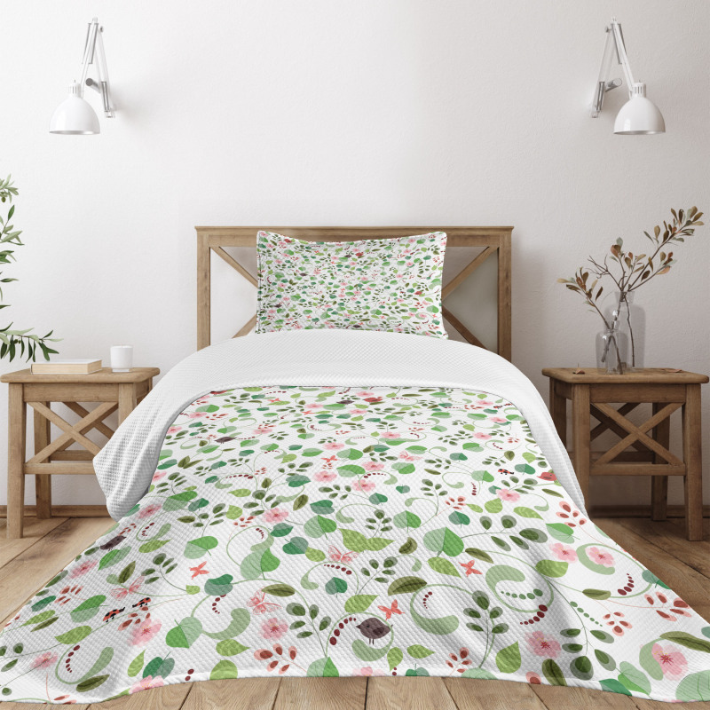 Birds Butterflies and Leaves Bedspread Set