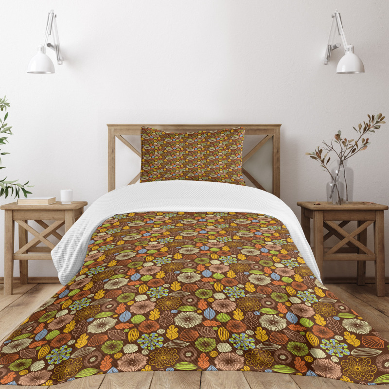 Fall Season Colors Flowers Bedspread Set