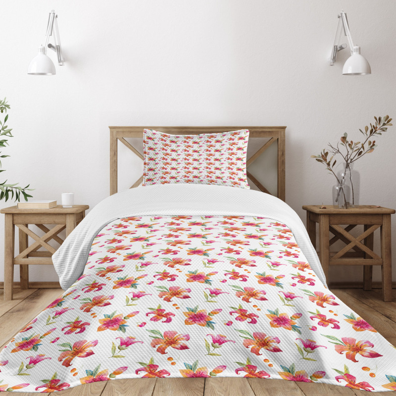 Watercolor Style Blossoms Bedspread Set