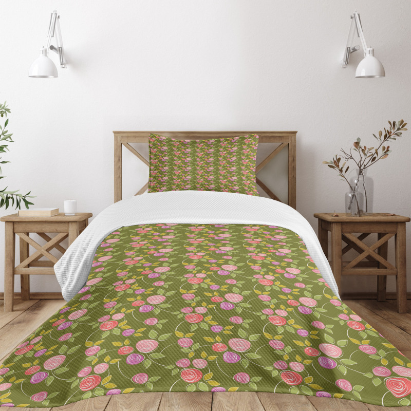 Spiral Buds Simplistic Sketch Bedspread Set