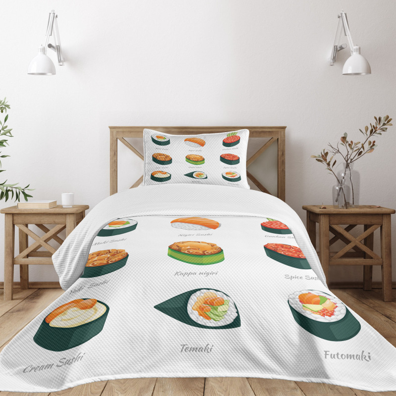 Exotic Japanese Cuisine Bedspread Set
