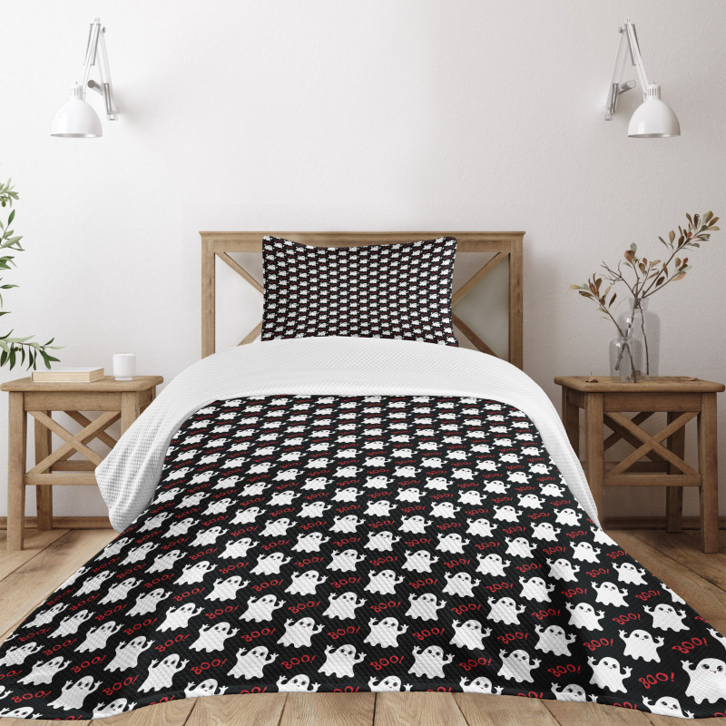 White Ghosts with Boo Texts Bedspread Set