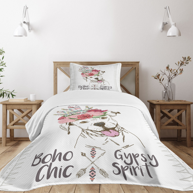 Dog in a Feather Headpiece Bedspread Set