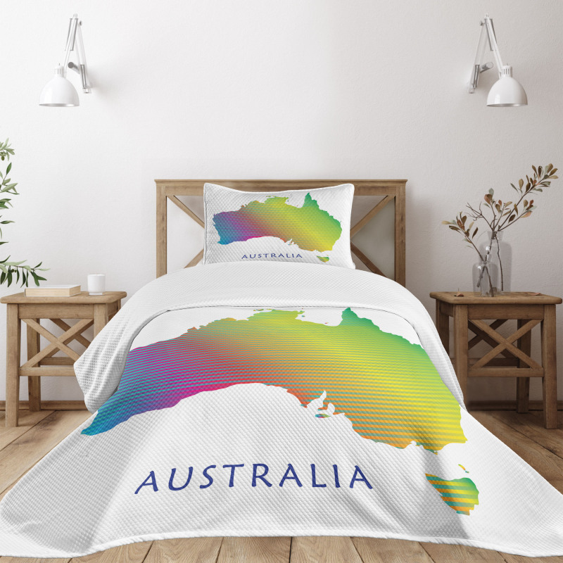 Rainbow Stripe Map Bedspread Set