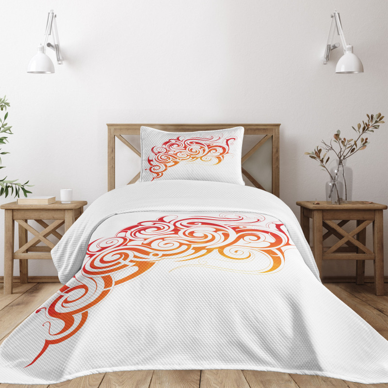 Orange Tones Abstract Curls Bedspread Set