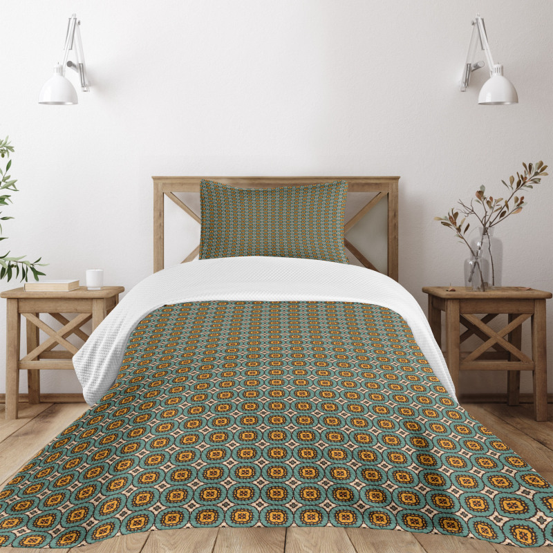 Geometric Tile Retro Style Bedspread Set