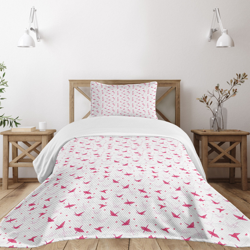 Origami Cranes with Hearts Bedspread Set