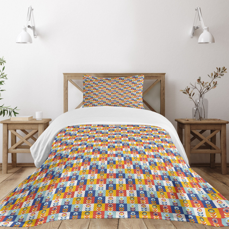 Checkered and Floral Bedspread Set