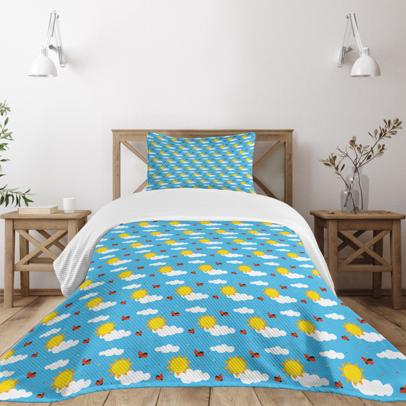 Sky Cartoon with Fluffy Clouds Bedspread Set