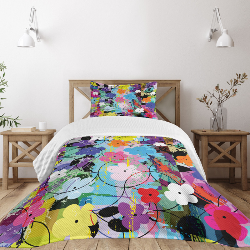 Abstract Floral Artwork Bedspread Set