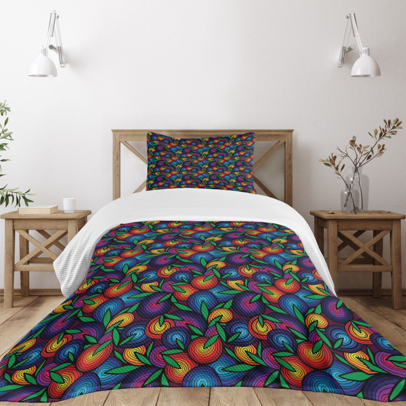 Colorful Spiral Blossoms Bedspread Set