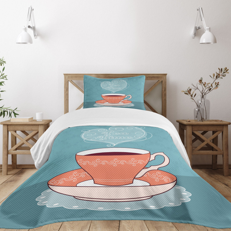 Teatime Calligraphy with a Cup Bedspread Set