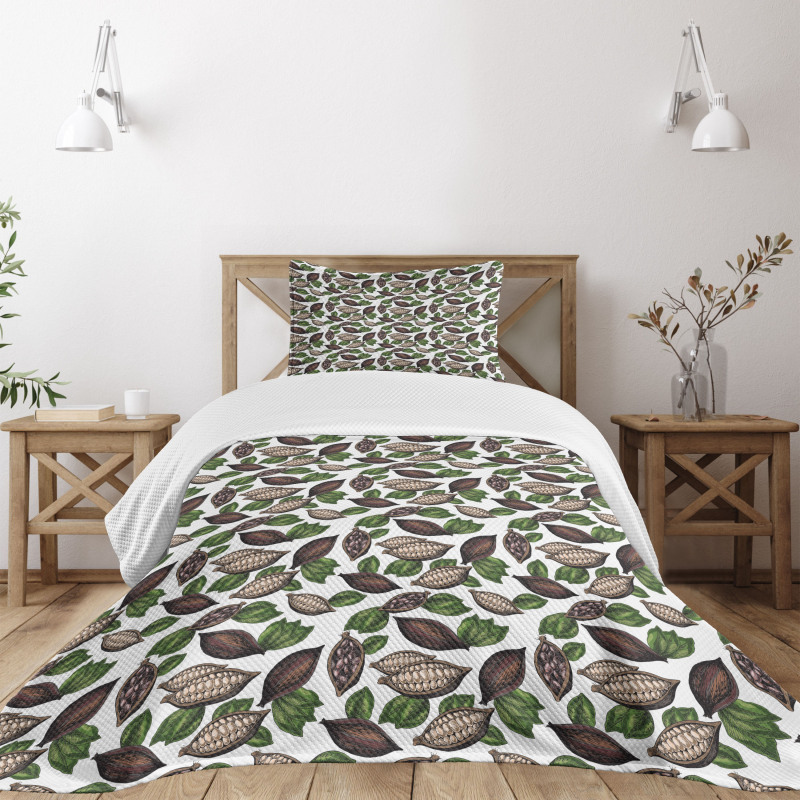 Sketch Art Beans and Leaves Bedspread Set