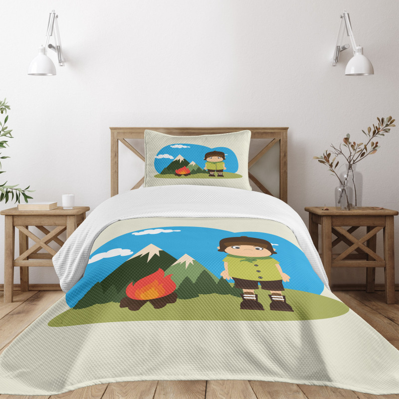 Kid Campfire on Mountains Bedspread Set