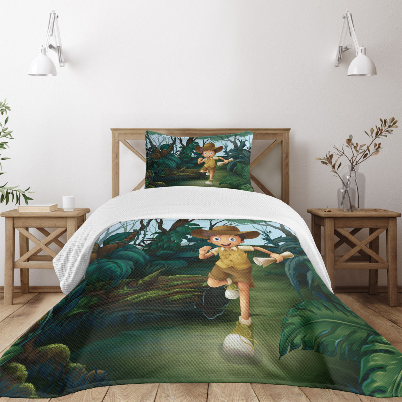 Kid Running in Woods Bedspread Set