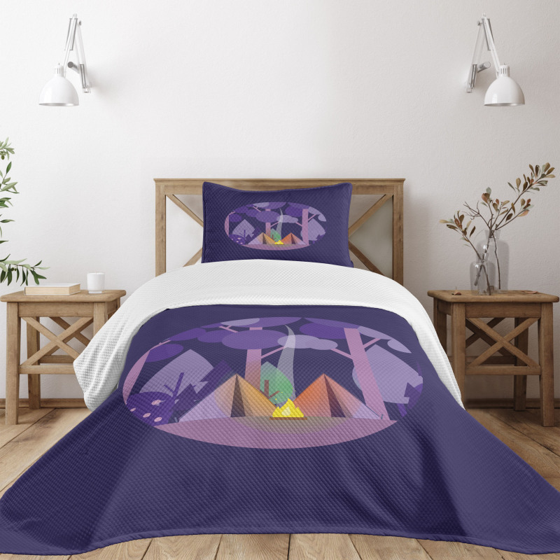 Forest Scenery with Tents Bedspread Set