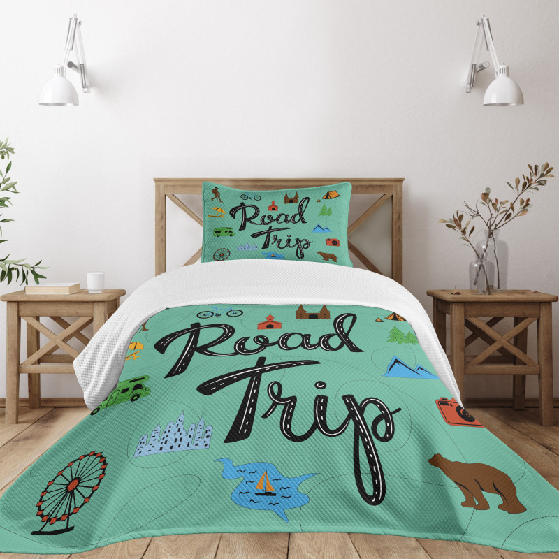 Road Trip Calligraphy with Map Bedspread Set