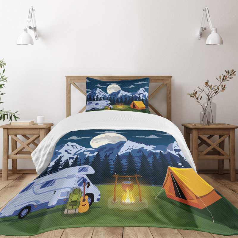 Camping in the Woods at Night Bedspread Set