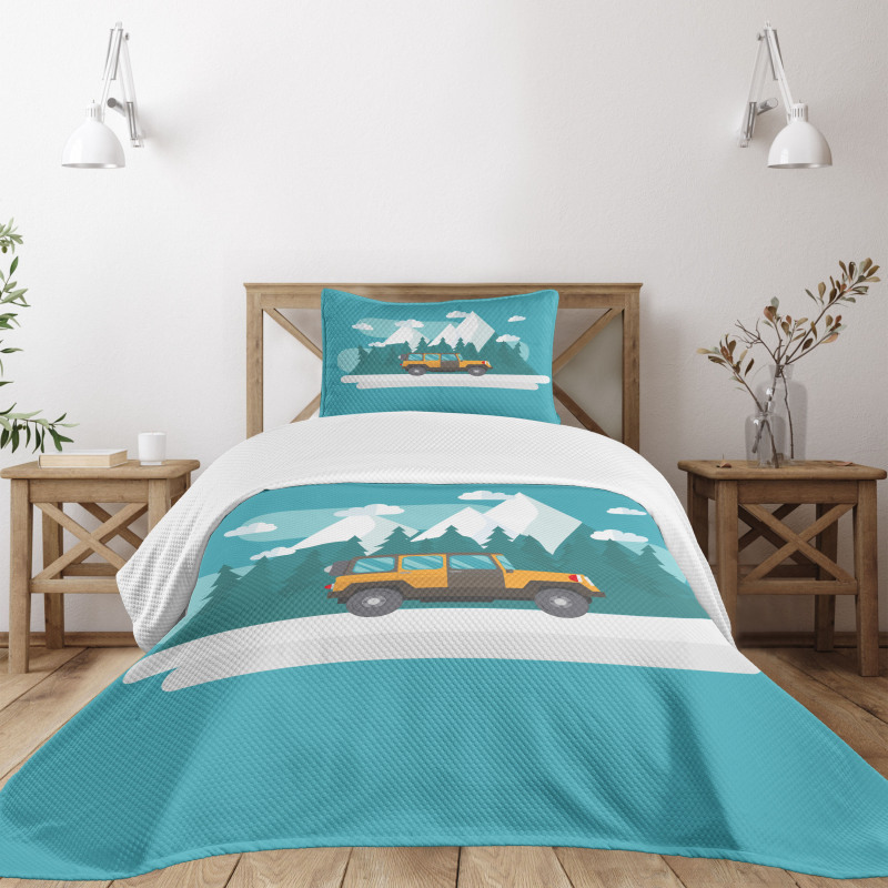 Journey in Snowy Winter Season Bedspread Set