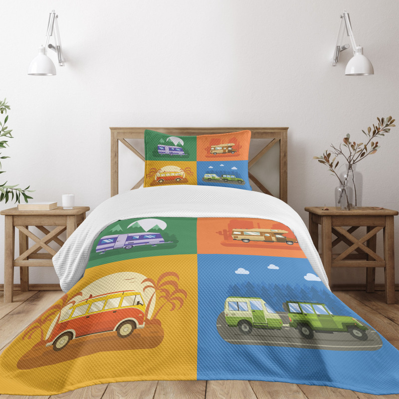 Touristic Camp Areas Colorful Bedspread Set