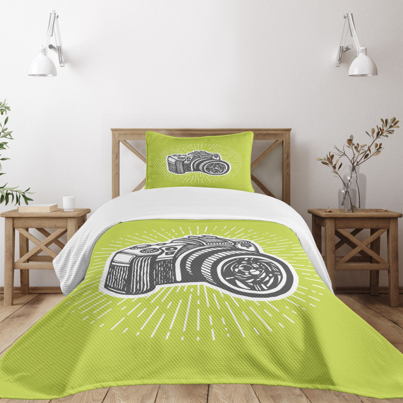 Sketch Style Camera Design Bedspread Set