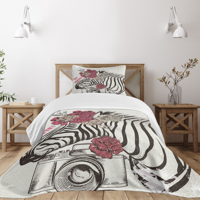 Zebra Head Say Cheese Words Bedspread Set