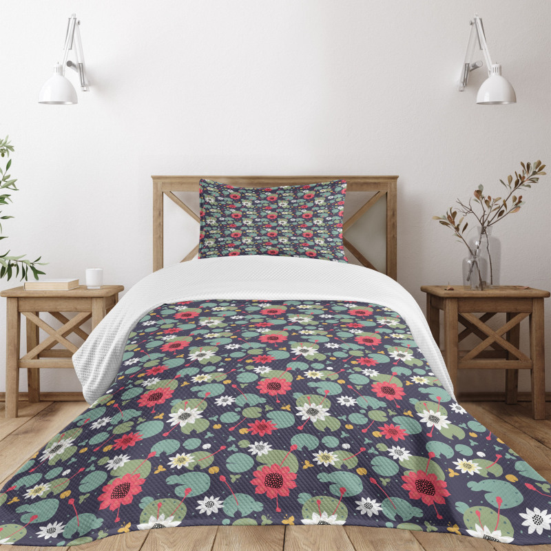 Water Lilies Lotus on a Pond Bedspread Set