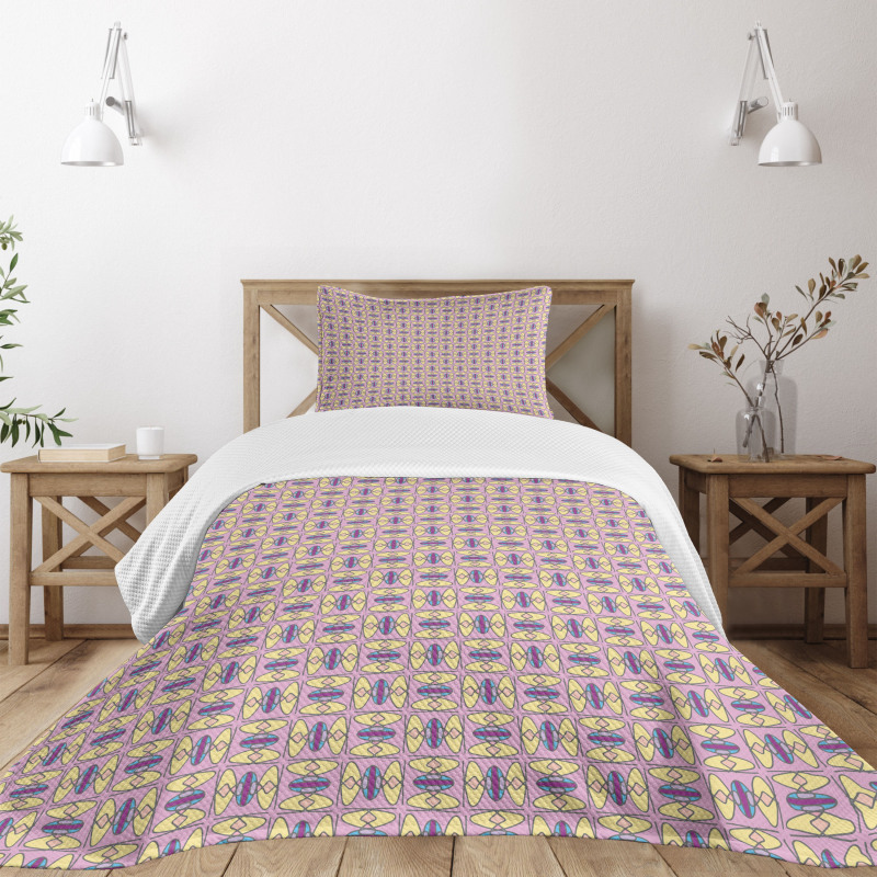 Retro Colorful Funky Tiles Bedspread Set