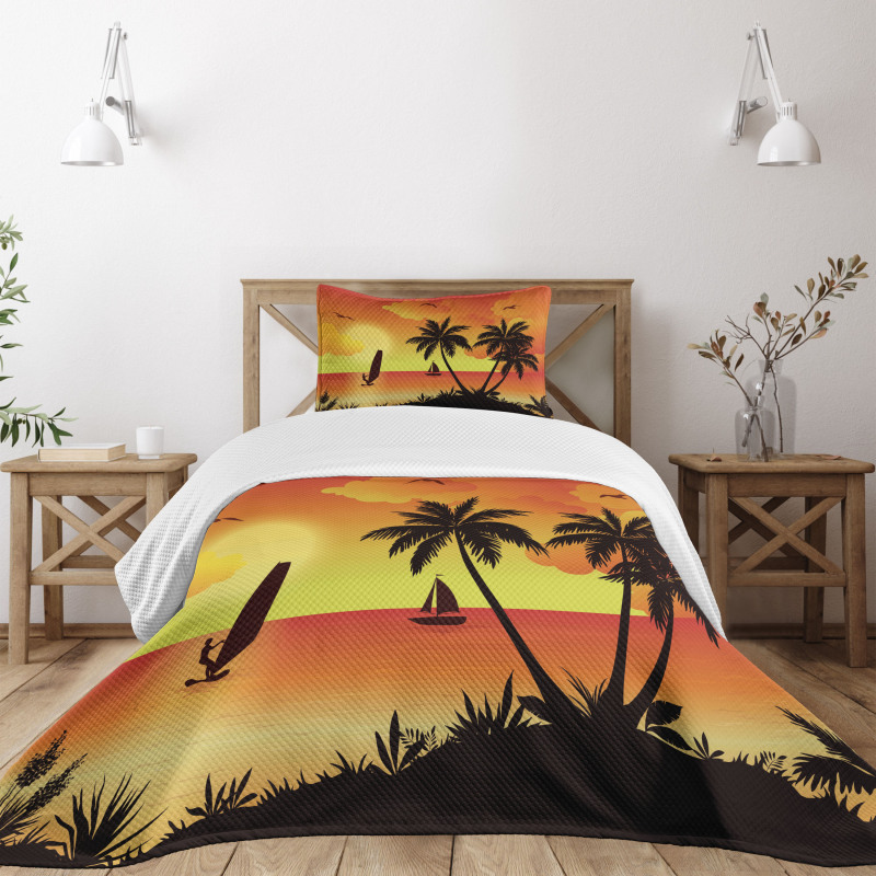 Coconut Palms and Surfer Bedspread Set