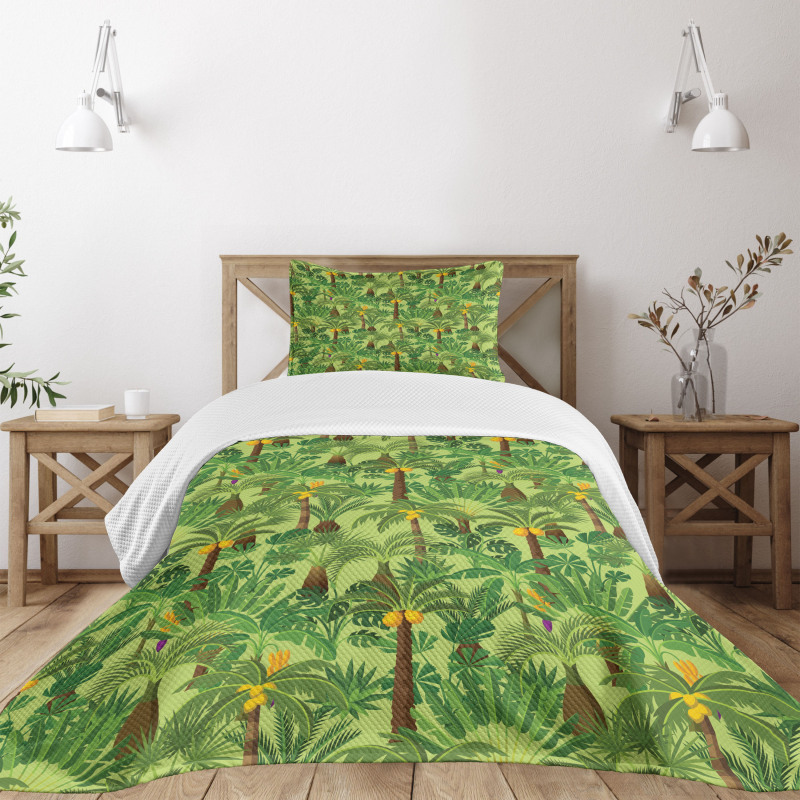 Tropic Forest Foliage Leaves Bedspread Set