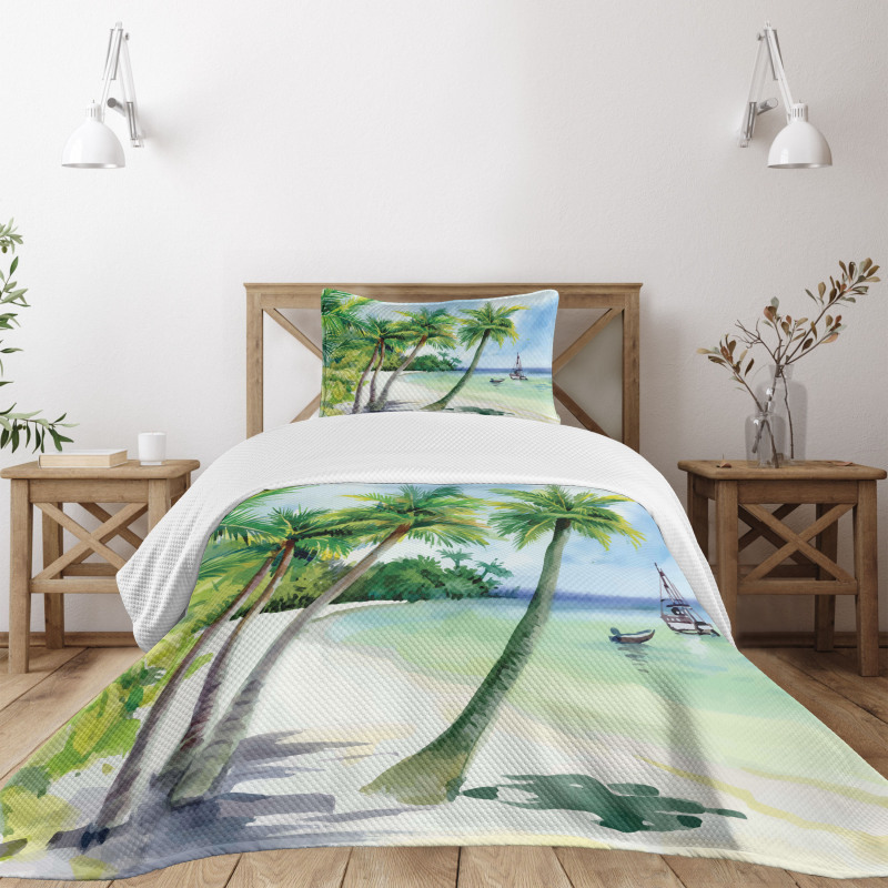 Tropical Landscape Beach Bedspread Set