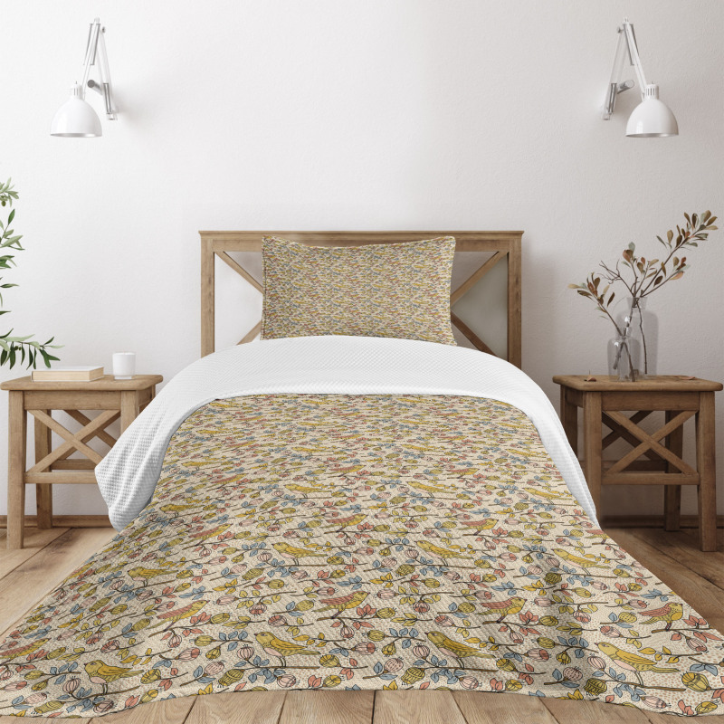 Perching Birds Tree Branches Bedspread Set