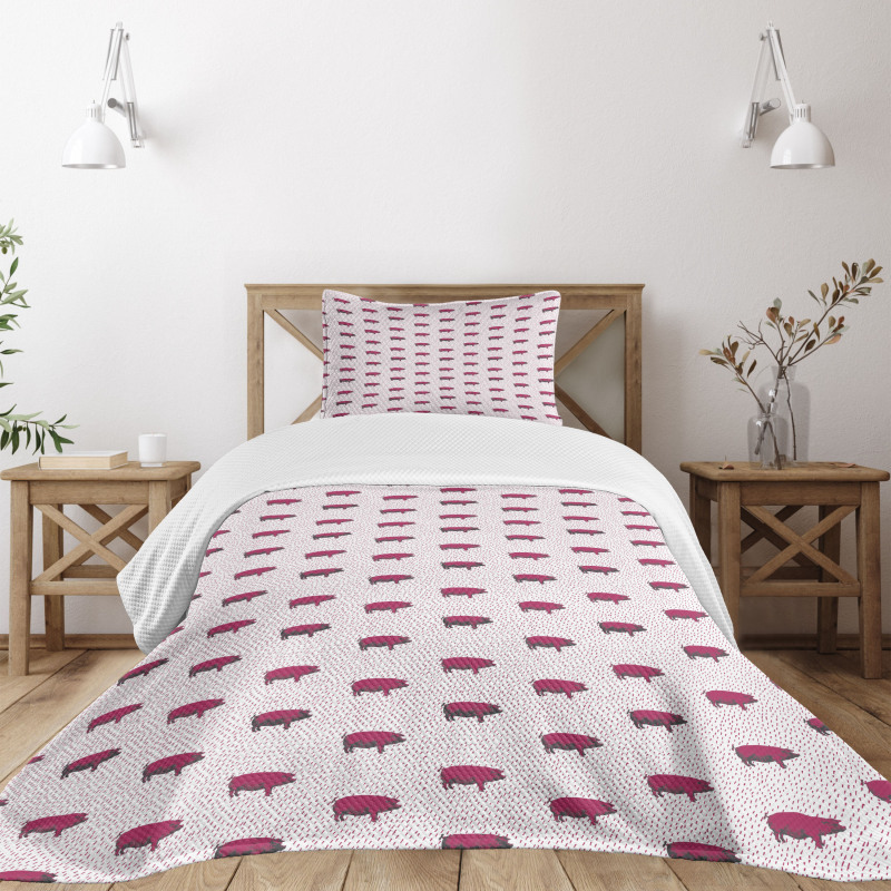 Domestic Swine Pig Sketch Bedspread Set