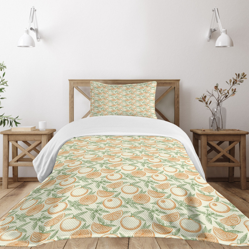 Hand Drawn Leaves and Fruits Bedspread Set