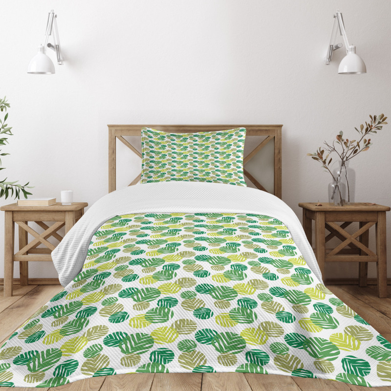 Tropical Green Spring Leaves Bedspread Set