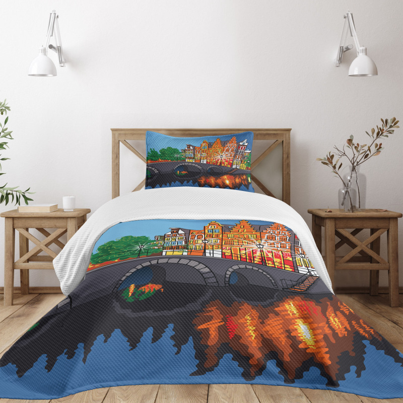 Night City Canal Bridge Bedspread Set