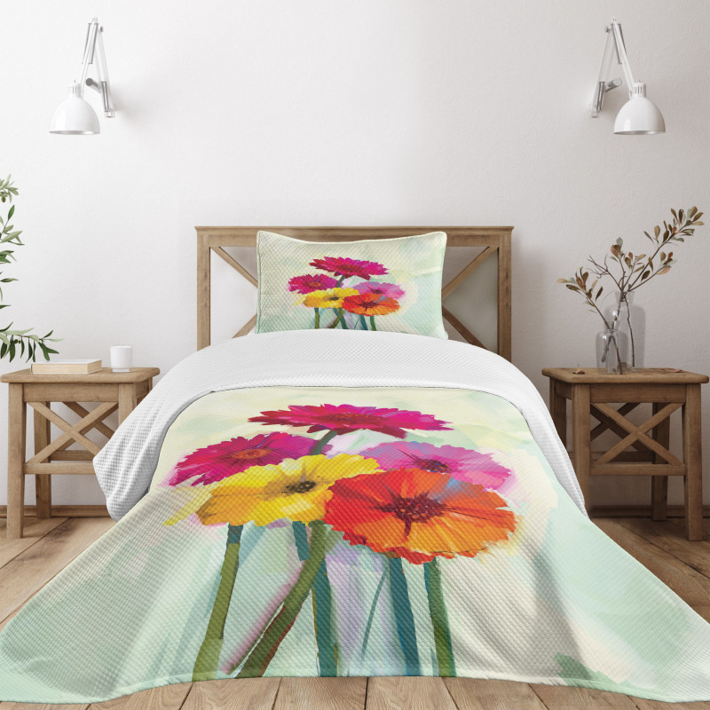 Oil Painting Flowers Bedspread Set