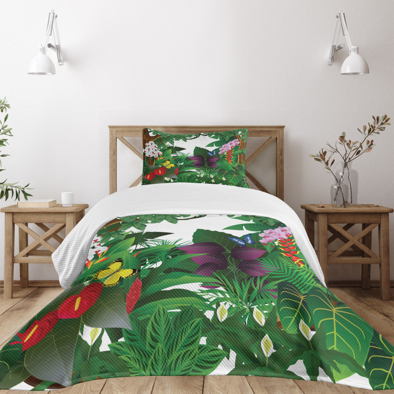 Blooming Flowers Butterflies Bedspread Set