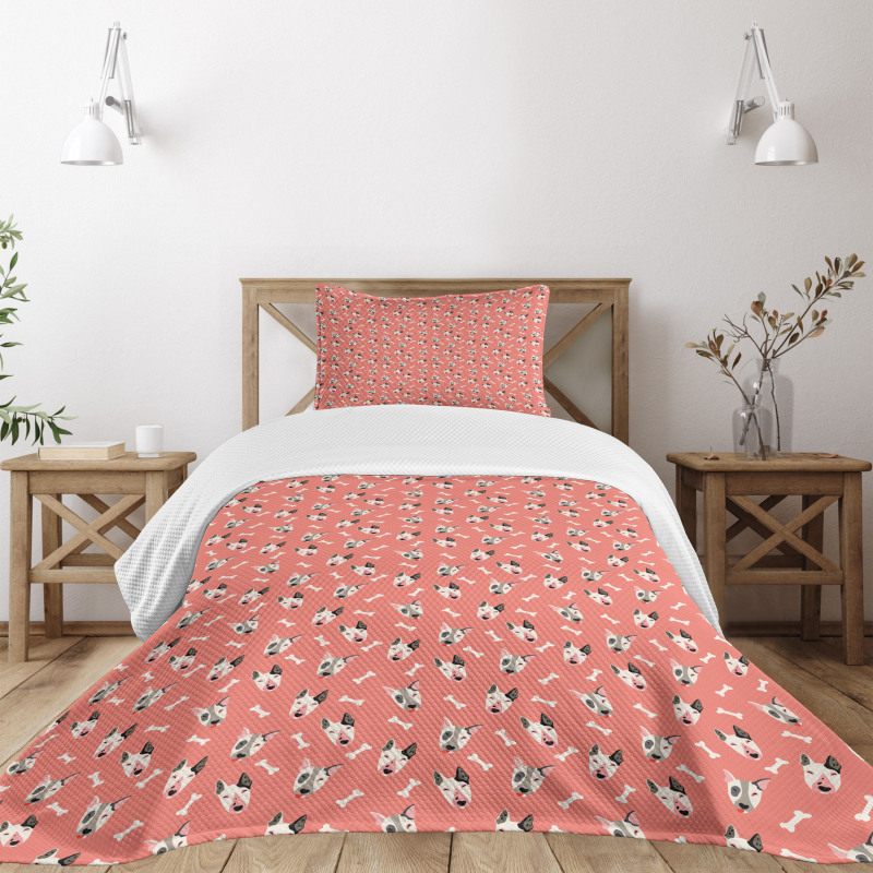 Bull Terrier Faces and Bones Bedspread Set