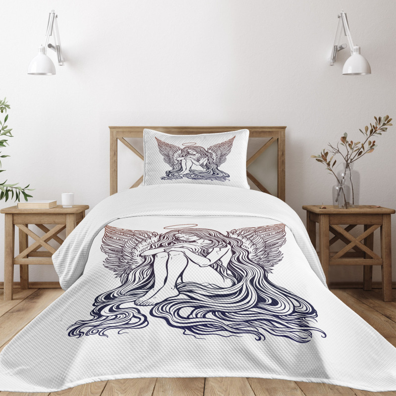 Long Hair Girl and Halo Bedspread Set