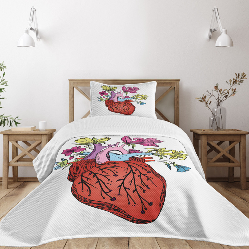 Vivid Flora Human Heart Bedspread Set