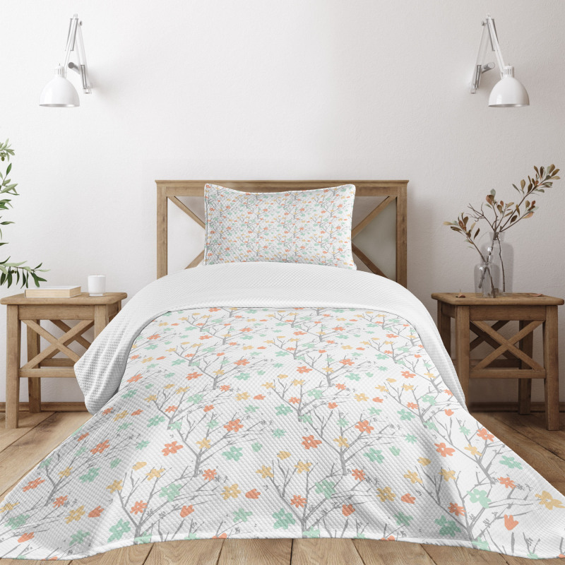 Pastel Soft Petals Branch Bedspread Set