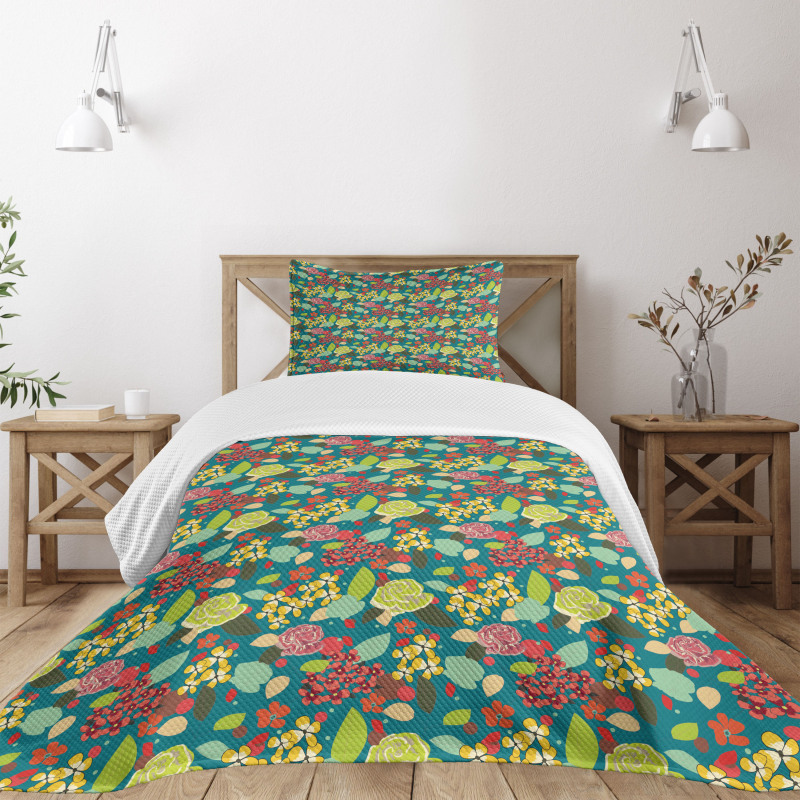 Vibrant Colored Flowers Bedspread Set