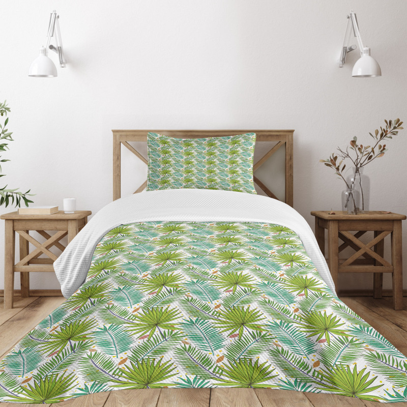 Fern Leaves Sketch Style Bedspread Set