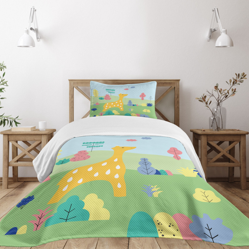 Cartoon Animal in Wildlife Bedspread Set