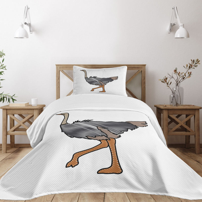 Striped Doodle Style Bird Bedspread Set