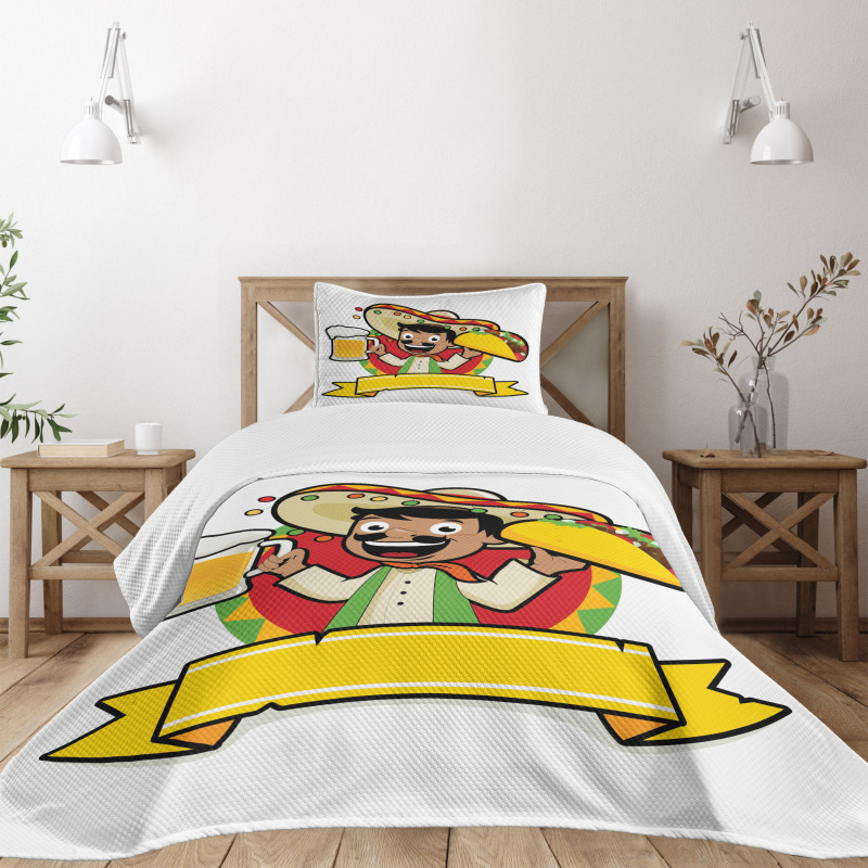 Man with a Beer and Taco Bedspread Set